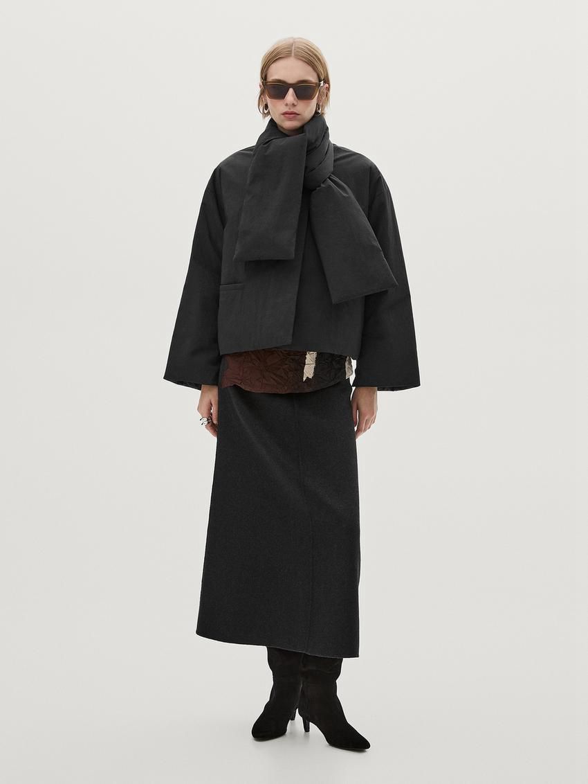 Massimo Dutti Button Scarf Women Quilted Jacket Black | US-PL9631584