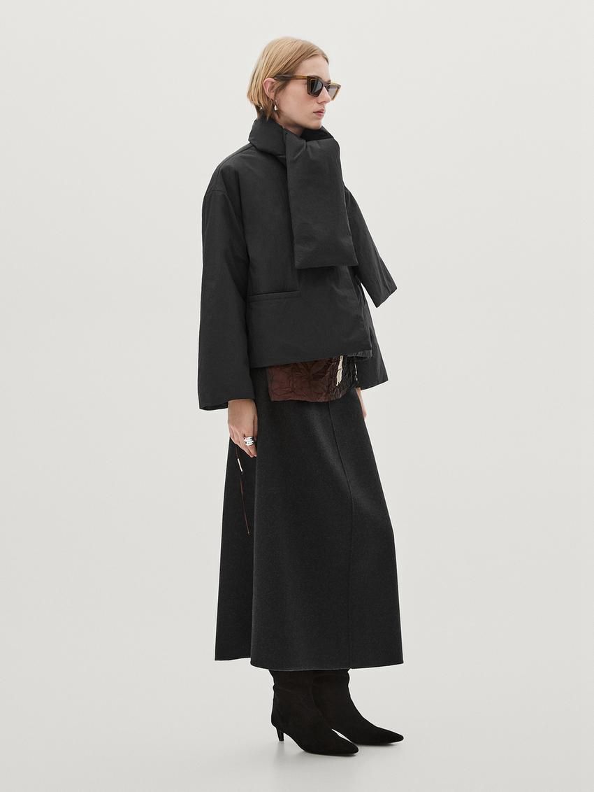 Massimo Dutti Button Scarf Women Quilted Jacket Black | US-PL9631584