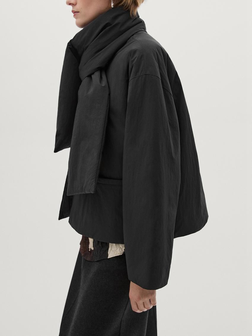 Massimo Dutti Button Scarf Women Quilted Jacket Black | US-PL9631584