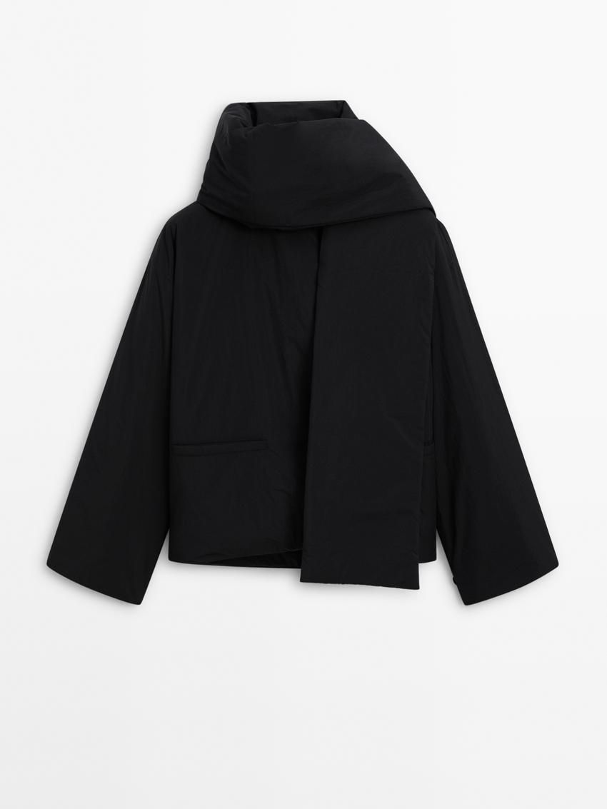 Massimo Dutti Button Scarf Women Quilted Jacket Black | US-PL9631584