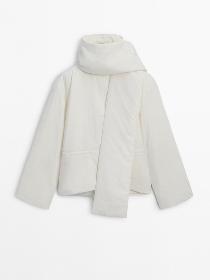 Massimo Dutti Button Scarf Women Quilted Jacket White | US-GE5894270