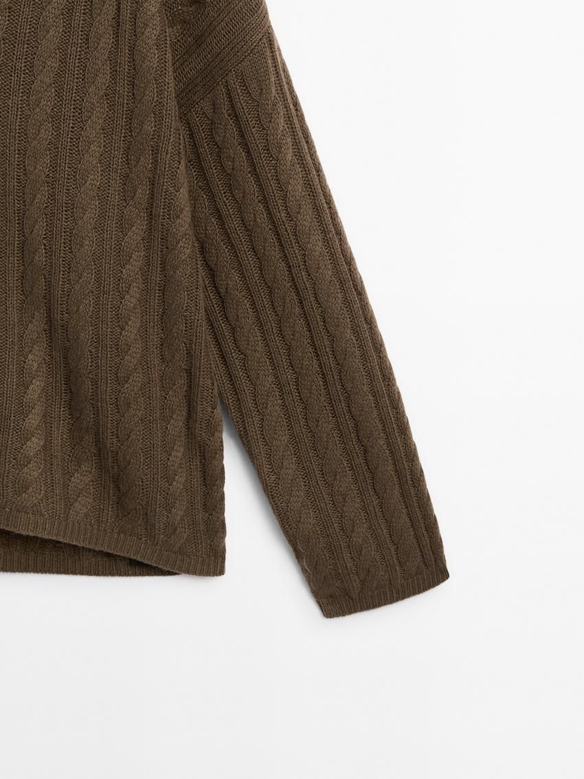 Massimo Dutti Cable-knit V-neck Women Sweater Toffee | US-BX2015396