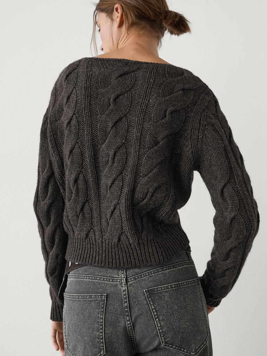 Massimo Dutti Cable-knit Wool Blend Women Sweater Dark Brown | US-DW1386740
