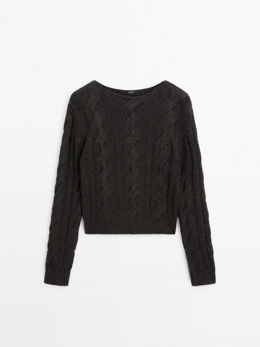 Massimo Dutti Cable-knit Wool Blend Women Sweater Dark Brown | US-DW1386740