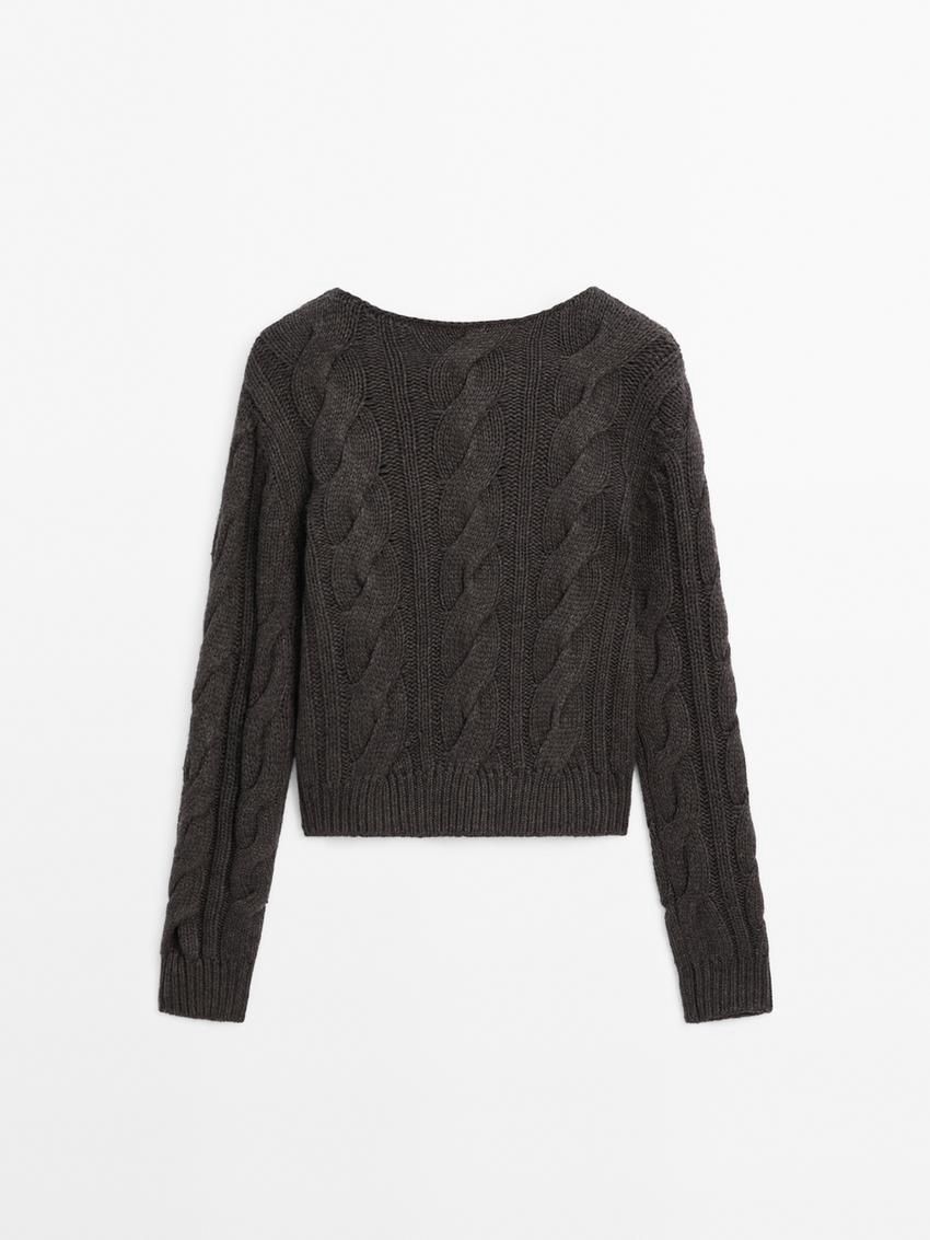 Massimo Dutti Cable-knit Wool Blend Women Sweater Dark Brown | US-DW1386740
