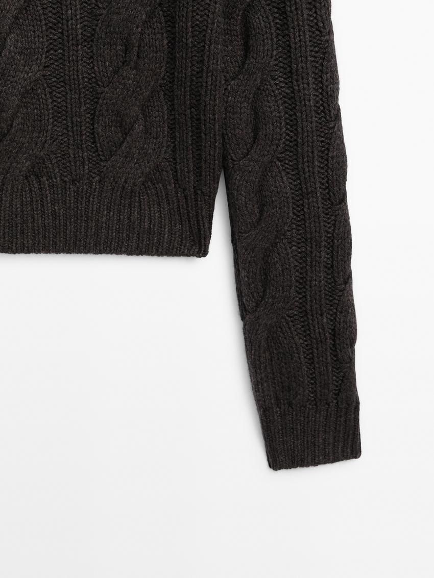 Massimo Dutti Cable-knit Wool Blend Women Sweater Dark Brown | US-DW1386740