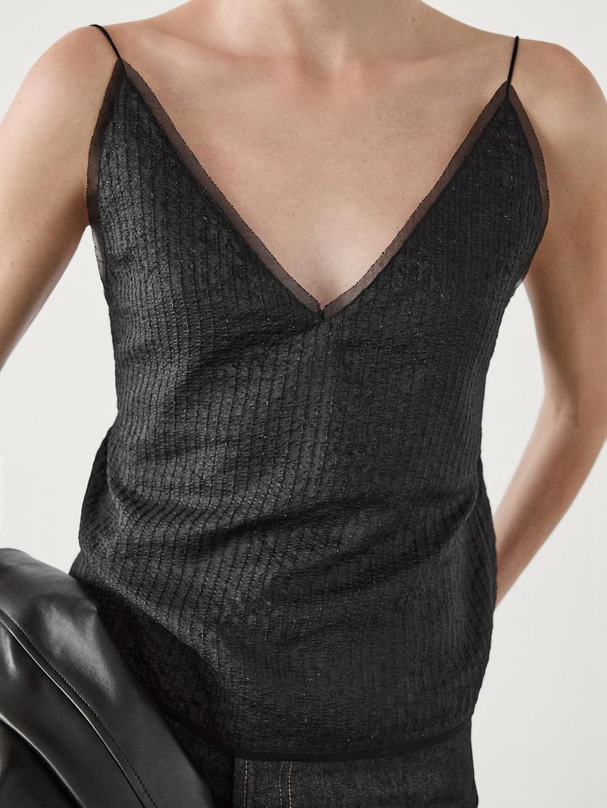 Massimo Dutti Camisole With Semi-sheer Detail Women Top Black | US-RO7932504