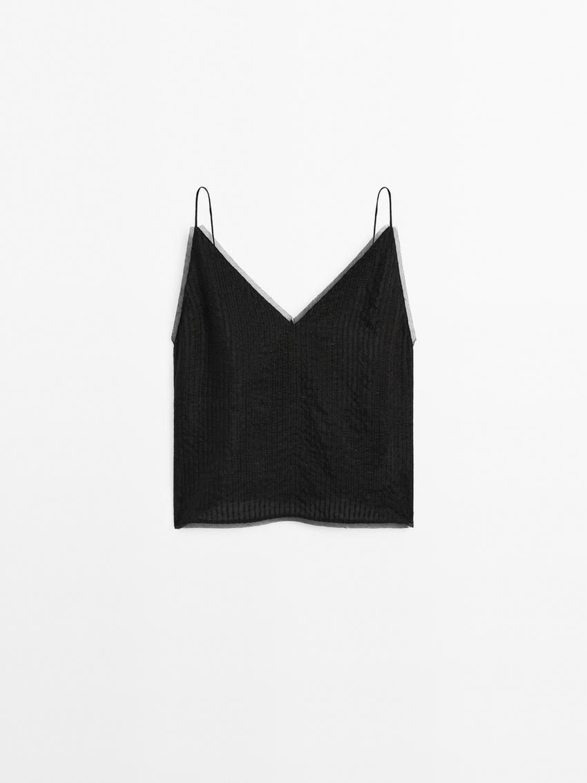 Massimo Dutti Camisole With Semi-sheer Detail Women Top Black | US-RO7932504