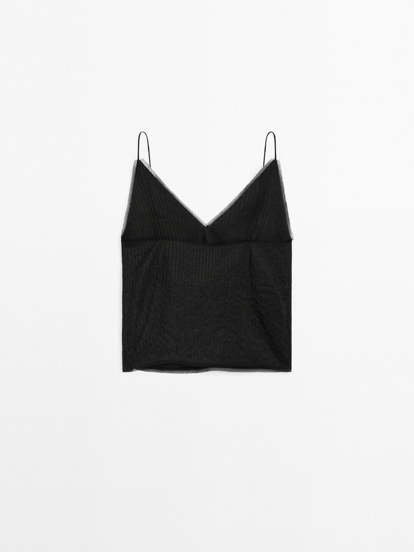 Massimo Dutti Camisole With Semi-sheer Detail Women Top Black | US-RO7932504