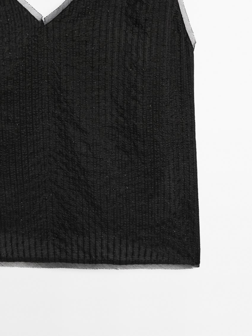 Massimo Dutti Camisole With Semi-sheer Detail Women Top Black | US-RO7932504