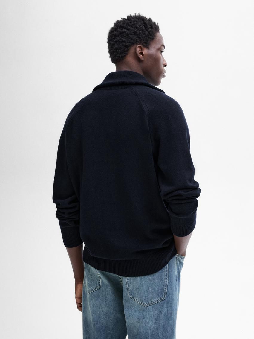 Massimo Dutti Cashmere Blend Mock Neck Men Sweater Navy | US-TO3268415