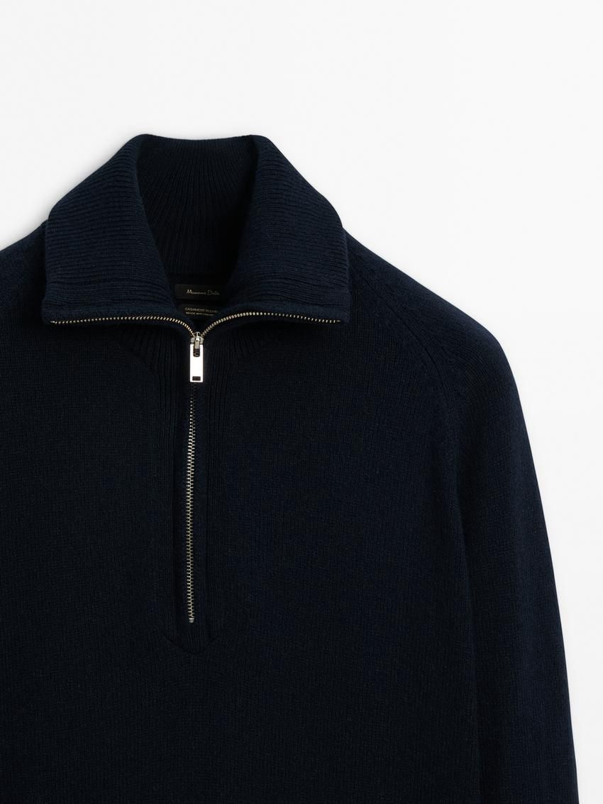 Massimo Dutti Cashmere Blend Mock Neck Men Sweater Navy | US-TO3268415