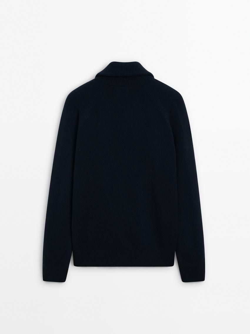 Massimo Dutti Cashmere Blend Mock Neck Men Sweater Navy | US-TO3268415