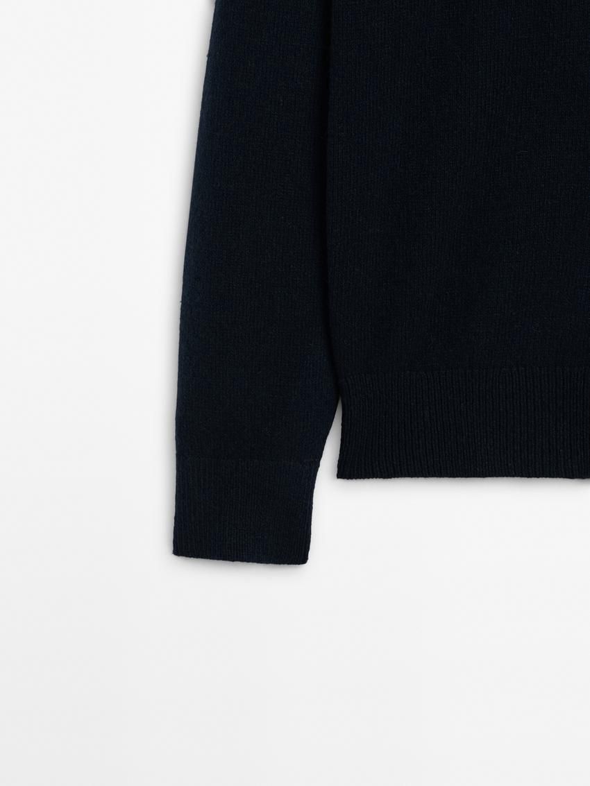 Massimo Dutti Cashmere Blend Mock Neck Men Sweater Navy | US-TO3268415