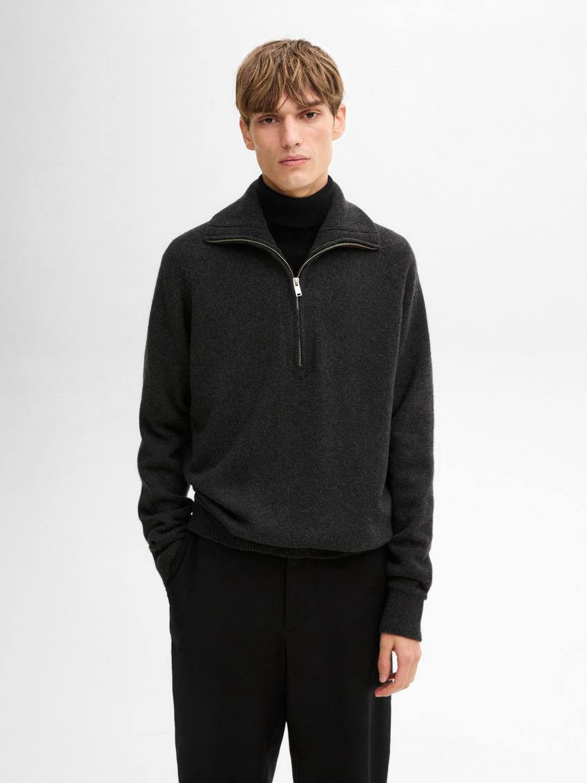 Massimo Dutti Cashmere Blend Mock Neck Men Sweater Dark Grey | US-WH6943807