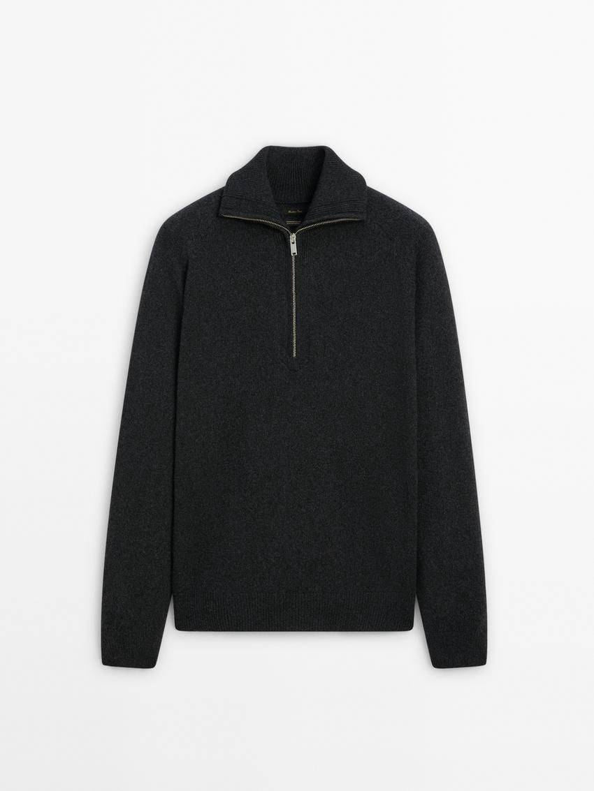 Massimo Dutti Cashmere Blend Mock Neck Men Sweater Dark Grey | US-WH6943807