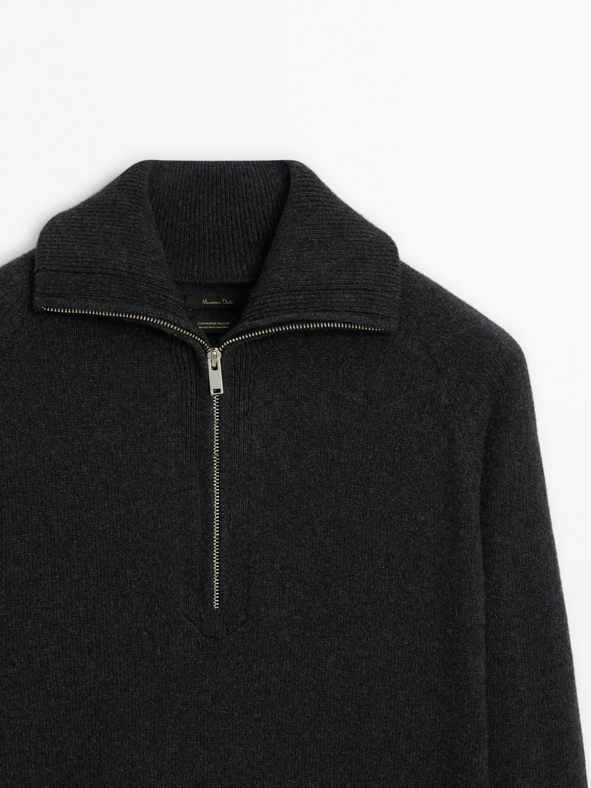 Massimo Dutti Cashmere Blend Mock Neck Men Sweater Dark Grey | US-WH6943807