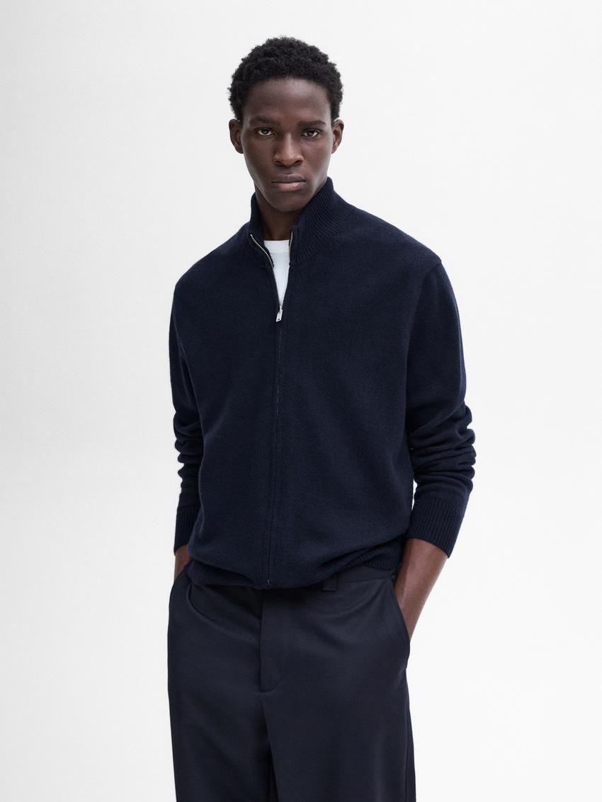 Massimo Dutti Cashmere Blend Quarter-zip Men Cardigan Navy | US-ZS2301756