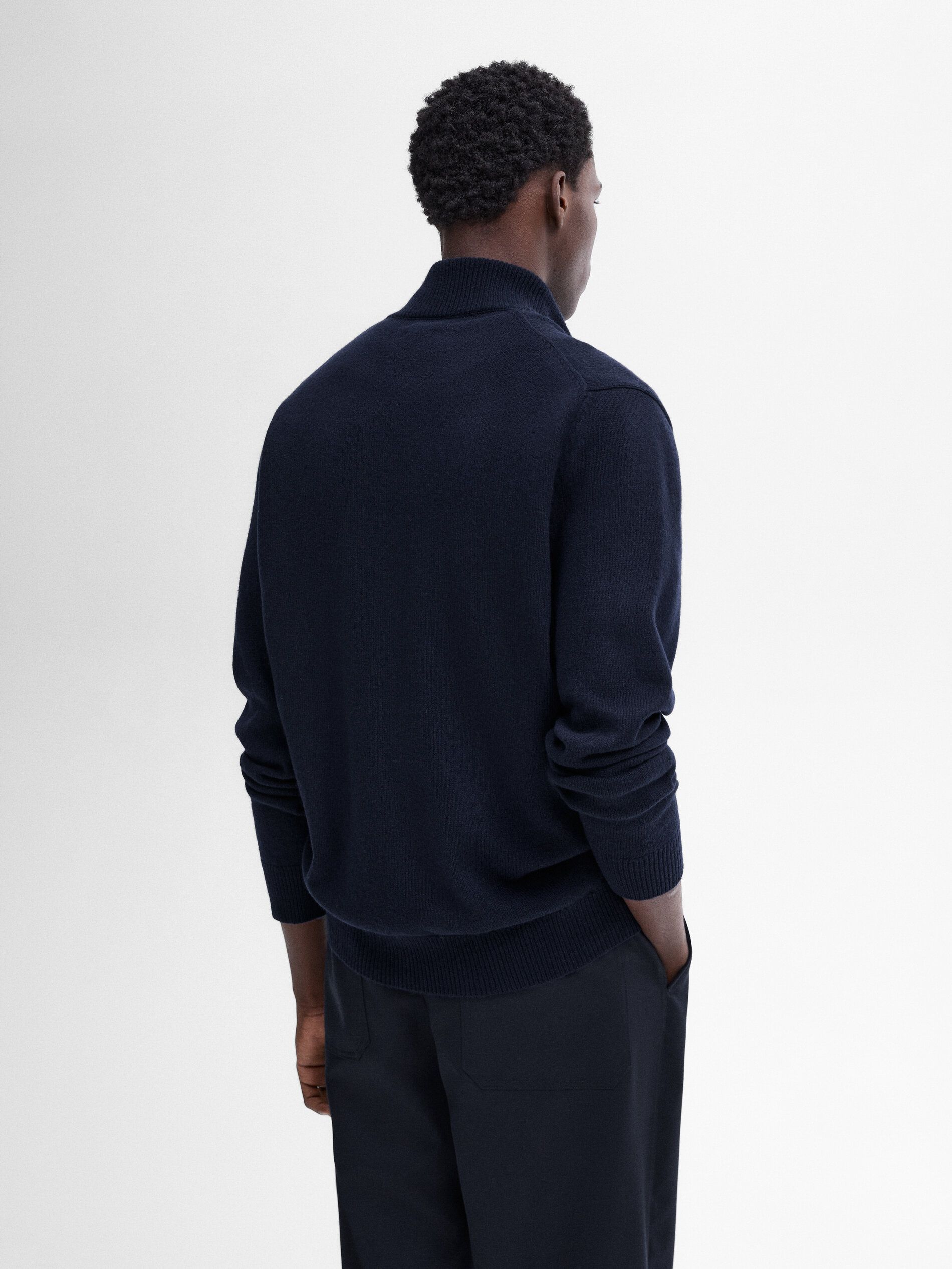 Massimo Dutti Cashmere Blend Quarter-zip Men Cardigan Navy | US-ZS2301756