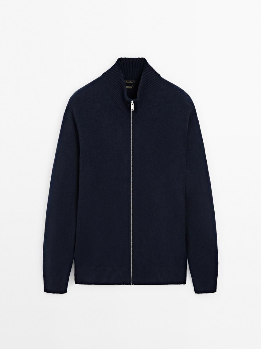 Massimo Dutti Cashmere Blend Quarter-zip Men Cardigan Navy | US-ZS2301756