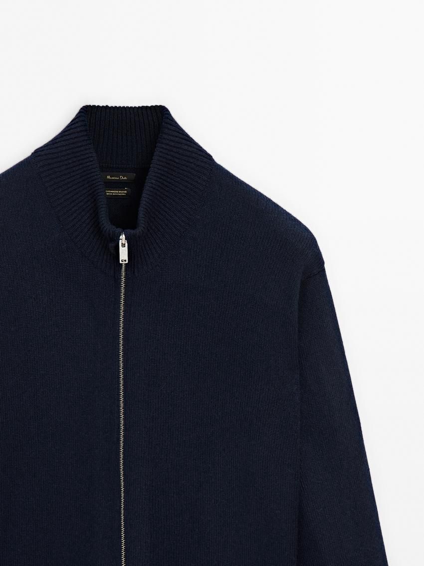 Massimo Dutti Cashmere Blend Quarter-zip Men Cardigan Navy | US-ZS2301756