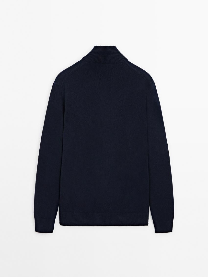 Massimo Dutti Cashmere Blend Quarter-zip Men Cardigan Navy | US-ZS2301756
