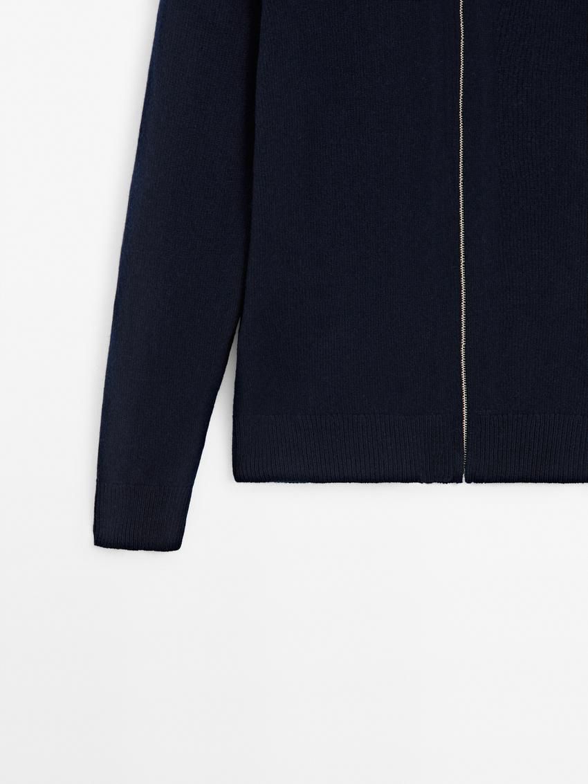 Massimo Dutti Cashmere Blend Quarter-zip Men Cardigan Navy | US-ZS2301756
