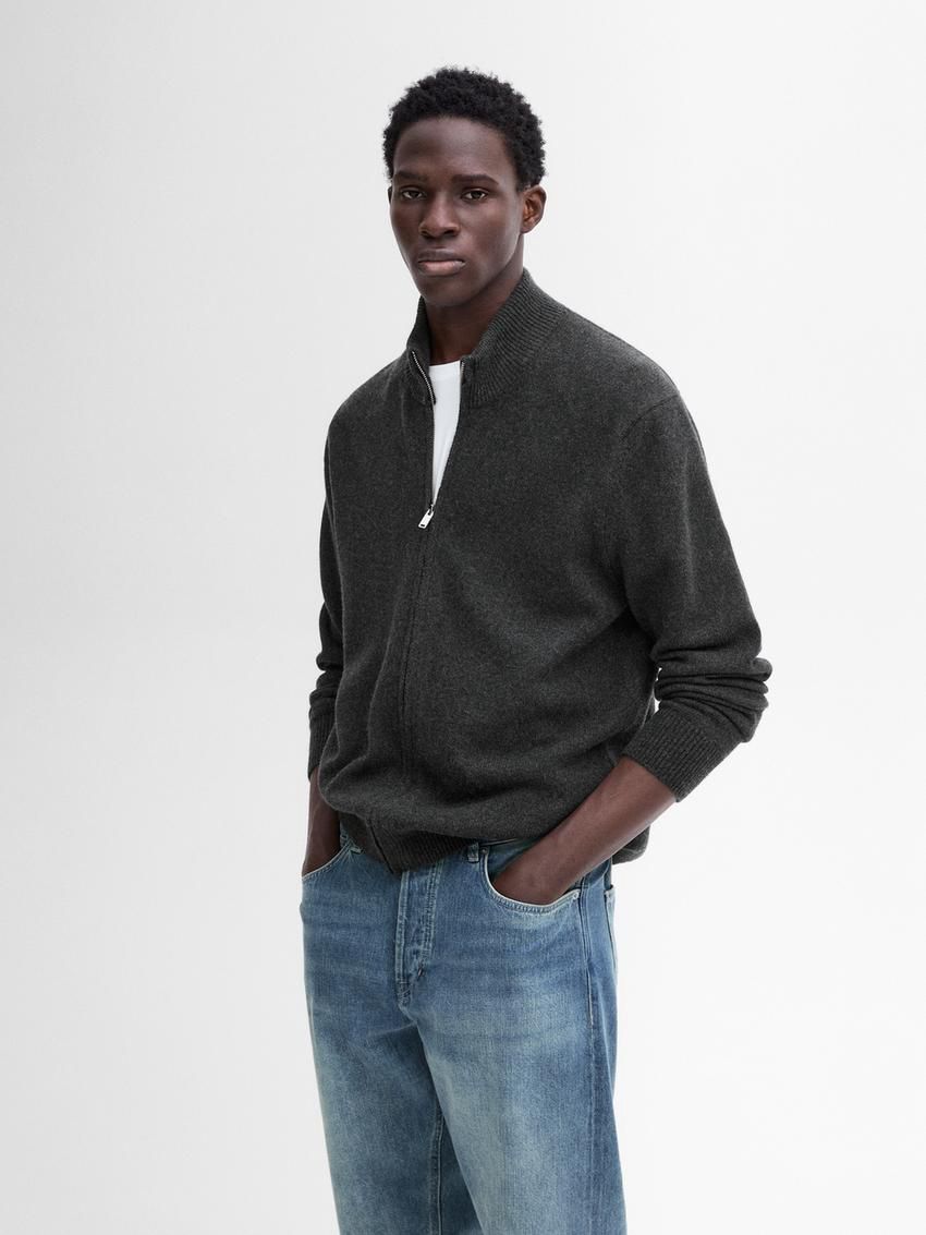 Massimo Dutti Cashmere Blend Quarter-zip Men Cardigan Dark Grey | US-NP8372615