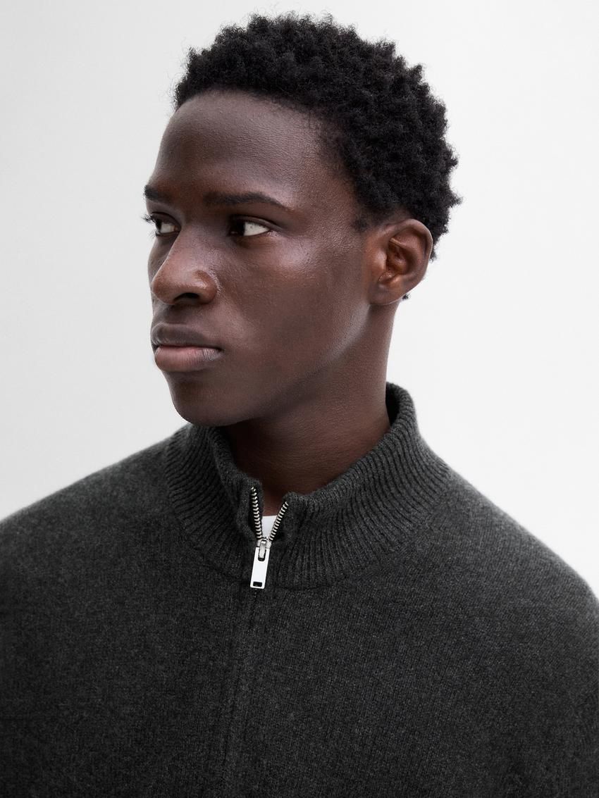Massimo Dutti Cashmere Blend Quarter-zip Men Cardigan Dark Grey | US-NP8372615