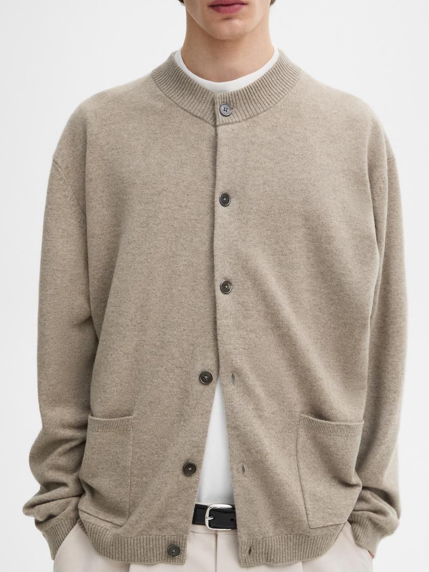 Massimo Dutti Cashmere Bomber Men Cardigan Brown Beige | US-XD3794605