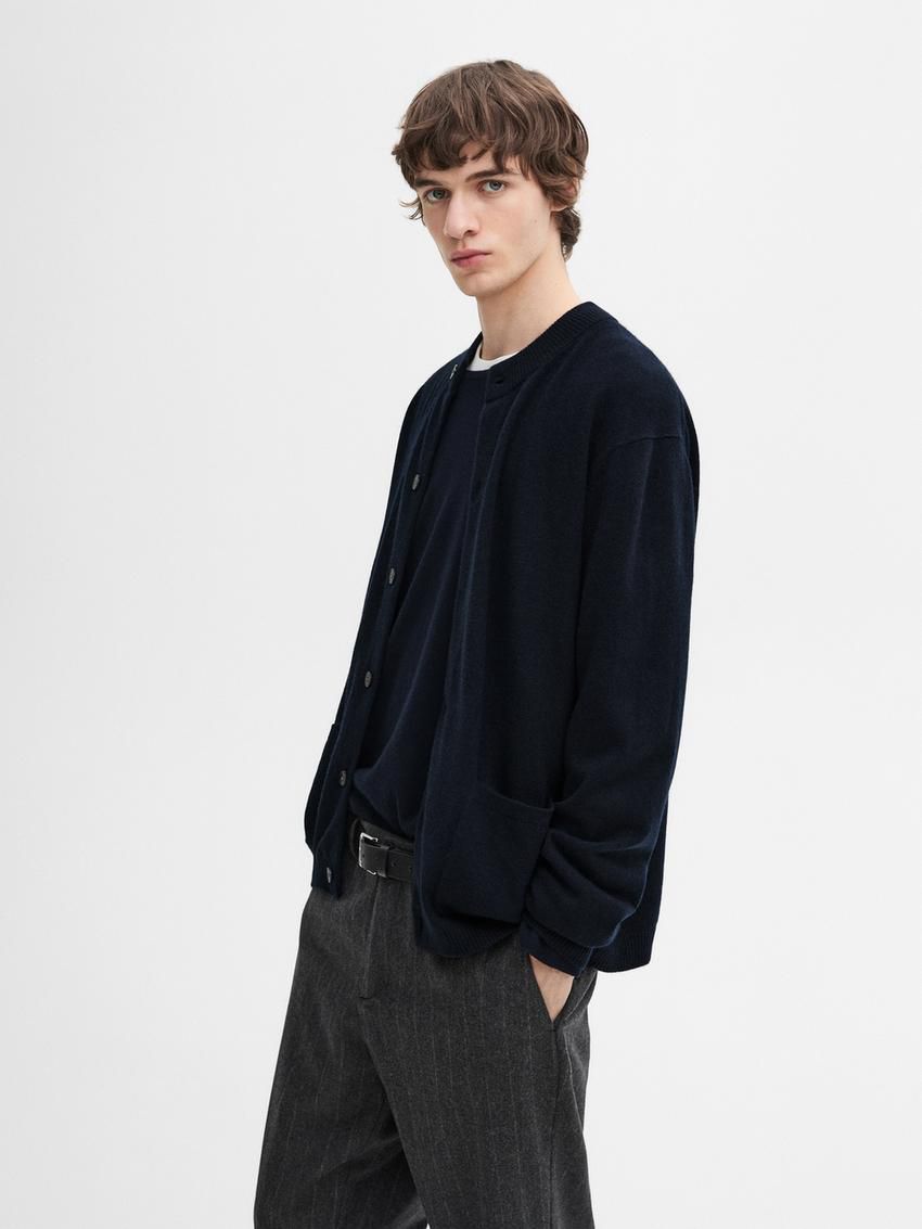 Massimo Dutti Cashmere Bomber Men Cardigan Navy | US-FU9570631
