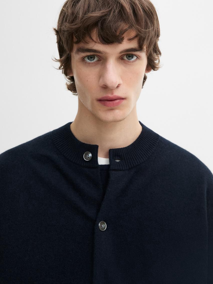 Massimo Dutti Cashmere Bomber Men Cardigan Navy | US-FU9570631