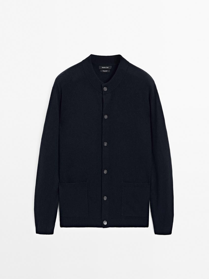 Massimo Dutti Cashmere Bomber Men Cardigan Navy | US-FU9570631