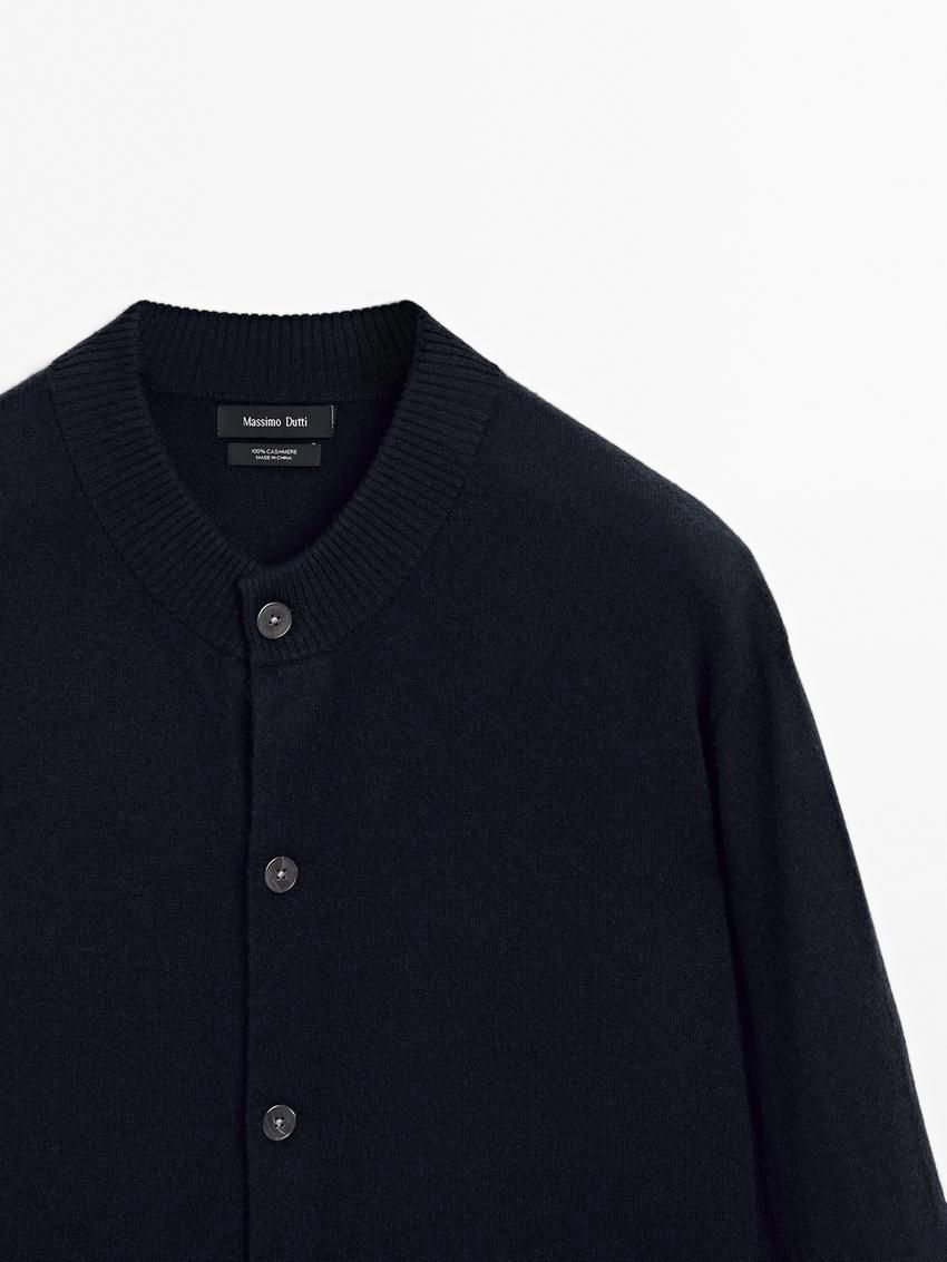 Massimo Dutti Cashmere Bomber Men Cardigan Navy | US-FU9570631