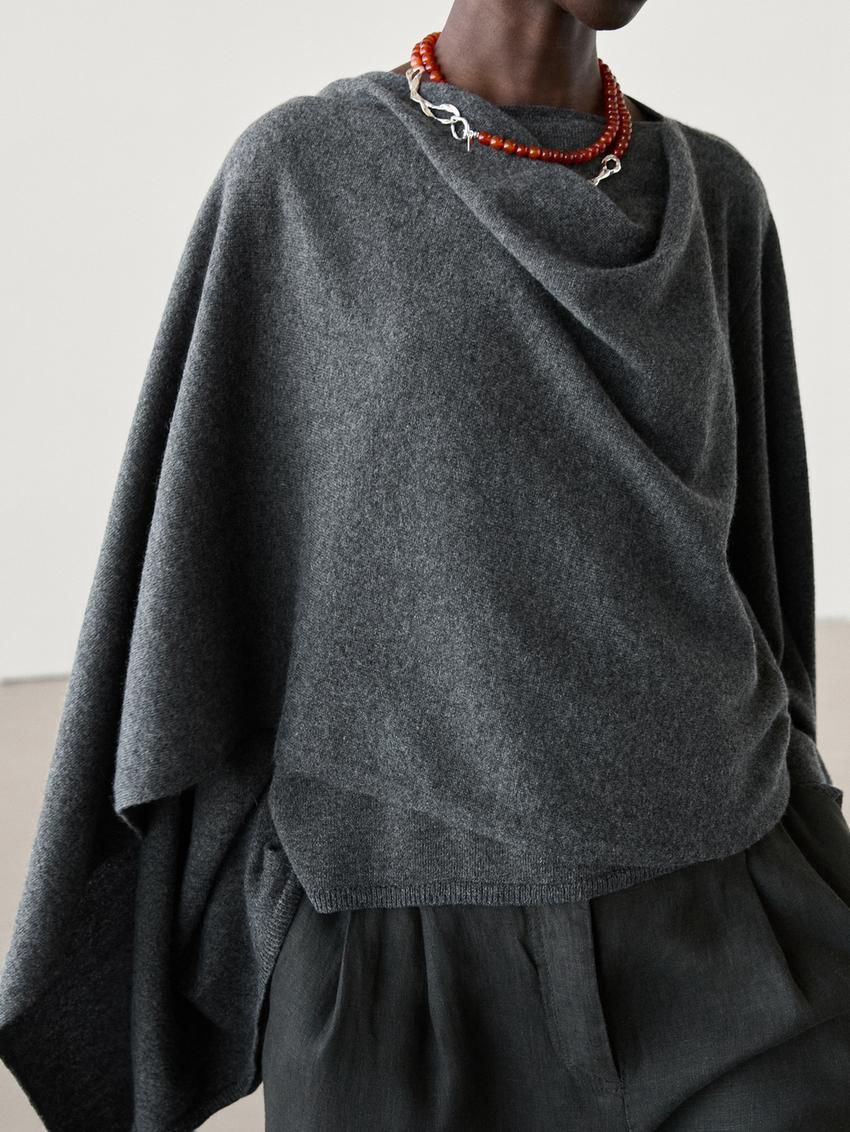 Massimo Dutti Cashmere Cape Women Sweater Dark Grey | US-IV4830162