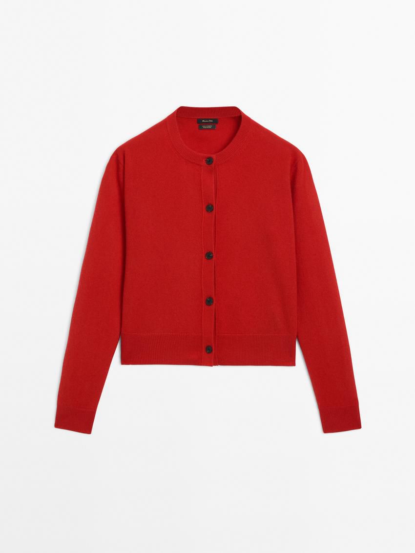Massimo Dutti Cashmere Crew Neck Women Cardigan Red | US-FG3628917