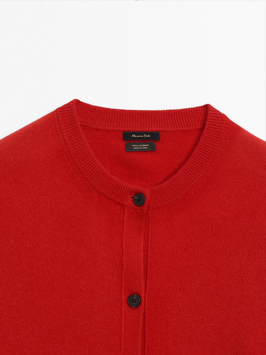 Massimo Dutti Cashmere Crew Neck Women Cardigan Red | US-FG3628917