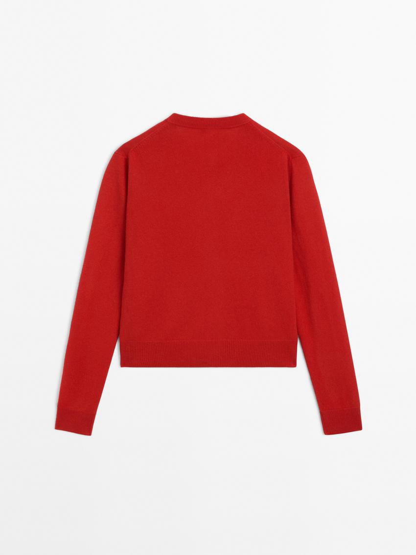 Massimo Dutti Cashmere Crew Neck Women Cardigan Red | US-FG3628917