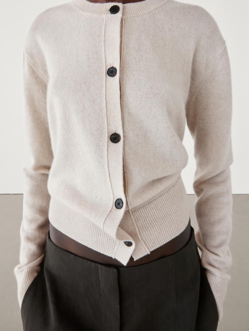 Massimo Dutti Cashmere Crew Neck Women Cardigan Beige | US-WJ8167029