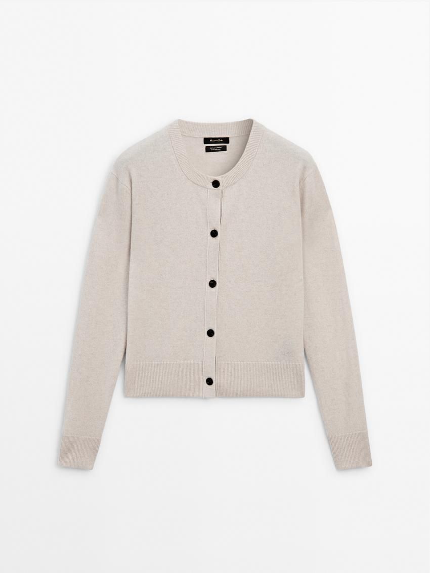 Massimo Dutti Cashmere Crew Neck Women Cardigan Beige | US-WJ8167029