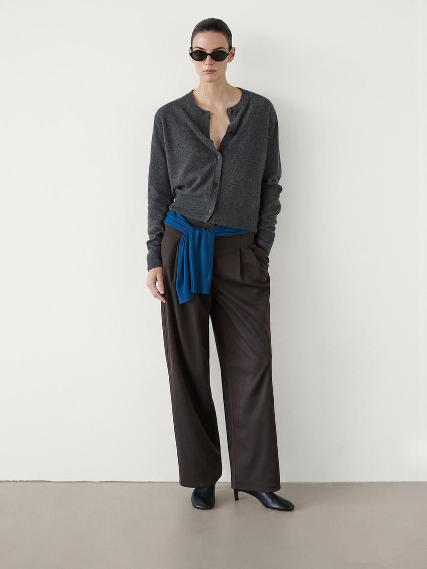 Massimo Dutti Cashmere Crew Neck Women Cardigan Dark Grey | US-RS8402197