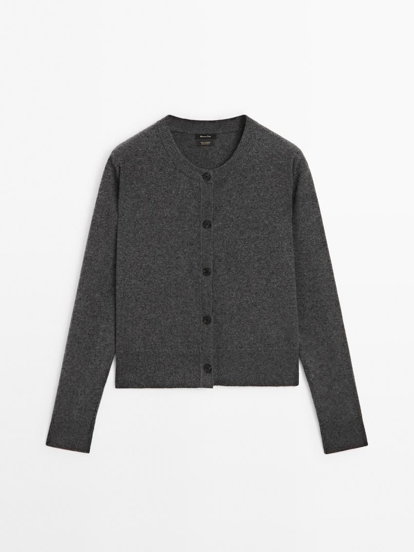 Massimo Dutti Cashmere Crew Neck Women Cardigan Dark Grey | US-RS8402197