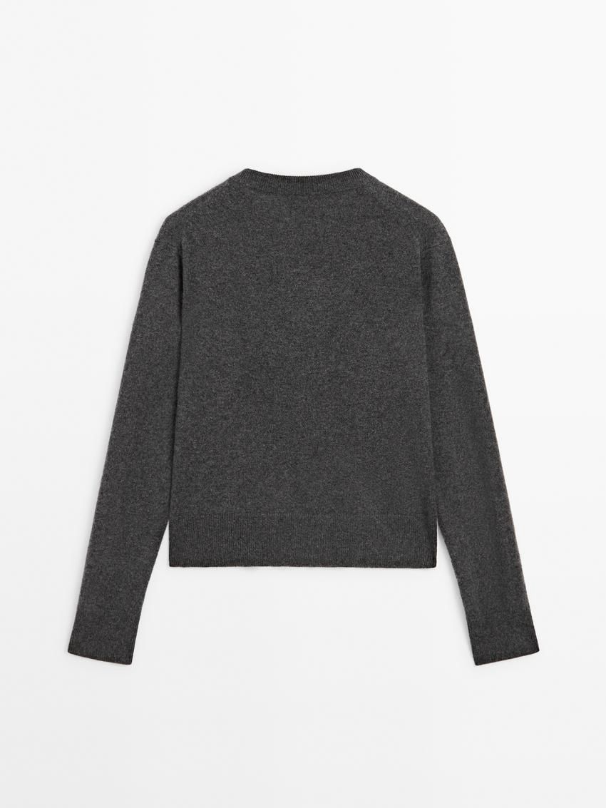 Massimo Dutti Cashmere Crew Neck Women Cardigan Dark Grey | US-RS8402197