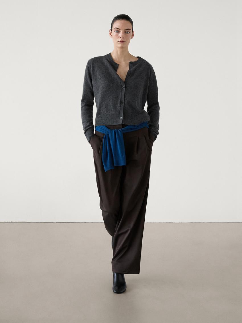 Massimo Dutti Cashmere Crew Neck Women Cardigan Dark Grey | US-RS8402197