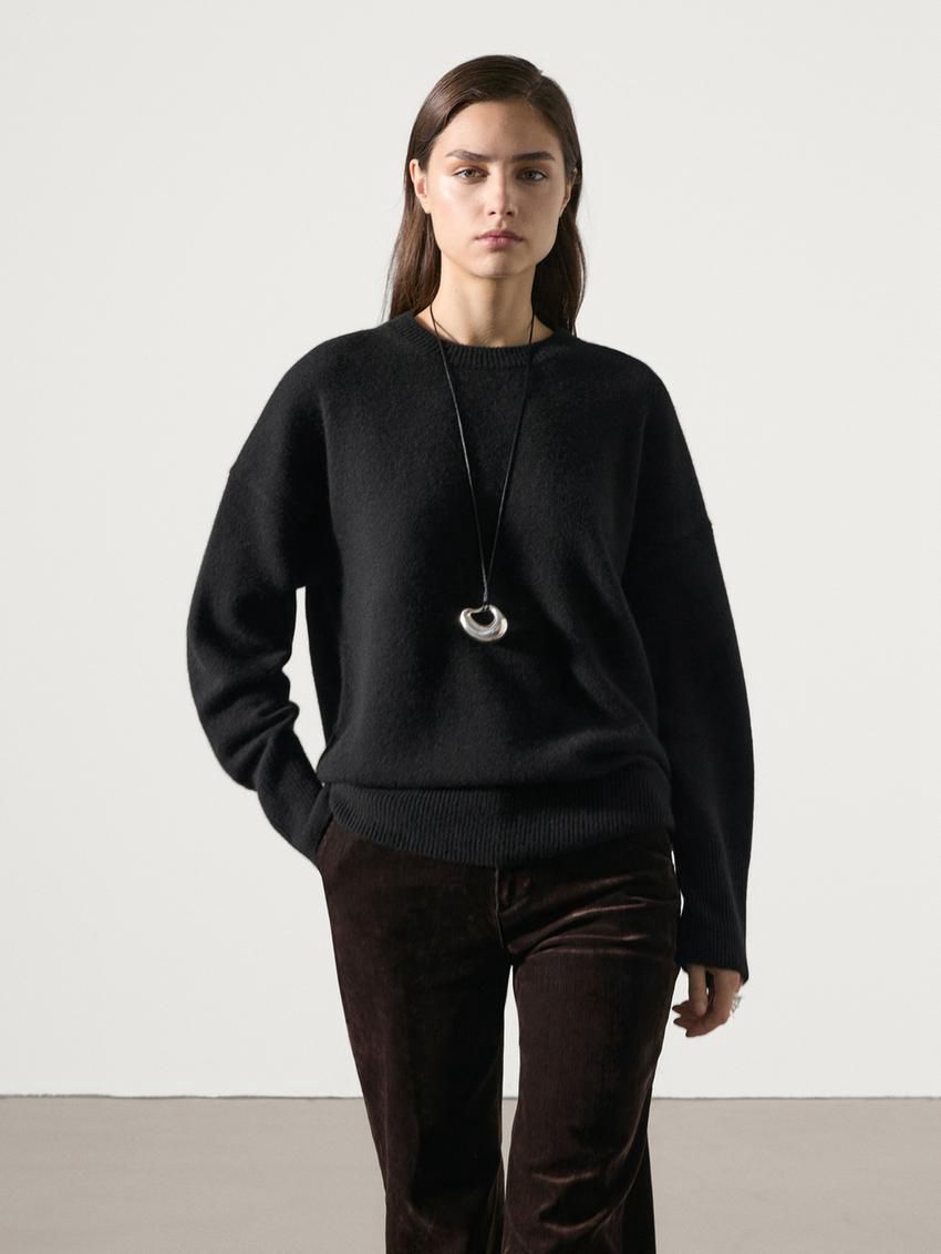 Massimo Dutti Cashmere Crew Neck Women Sweater Black | US-TB9436508