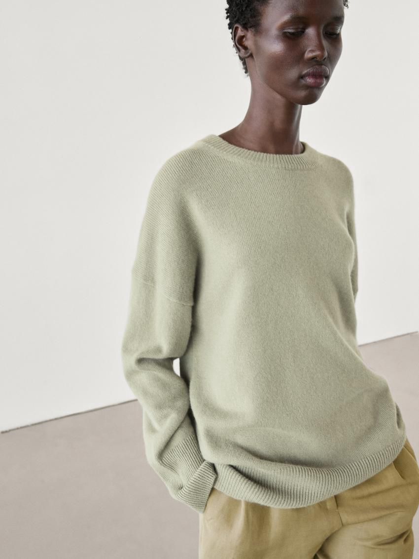 Massimo Dutti Cashmere Crew Neck Women Sweater Light Green | US-DT0897543