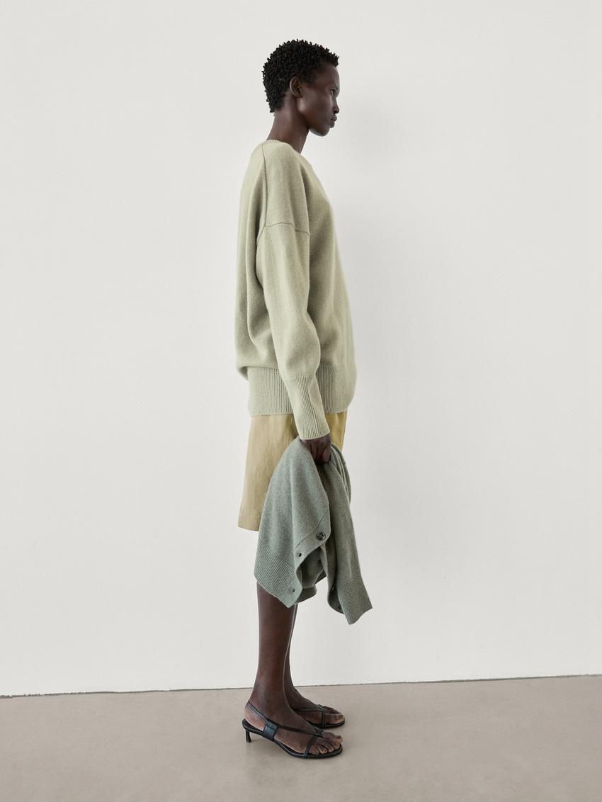 Massimo Dutti Cashmere Crew Neck Women Sweater Light Green | US-DT0897543