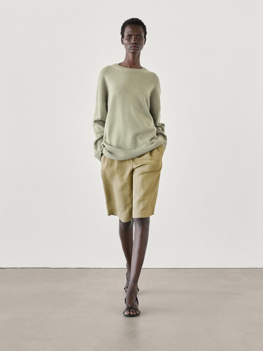 Massimo Dutti Cashmere Crew Neck Women Sweater Light Green | US-DT0897543