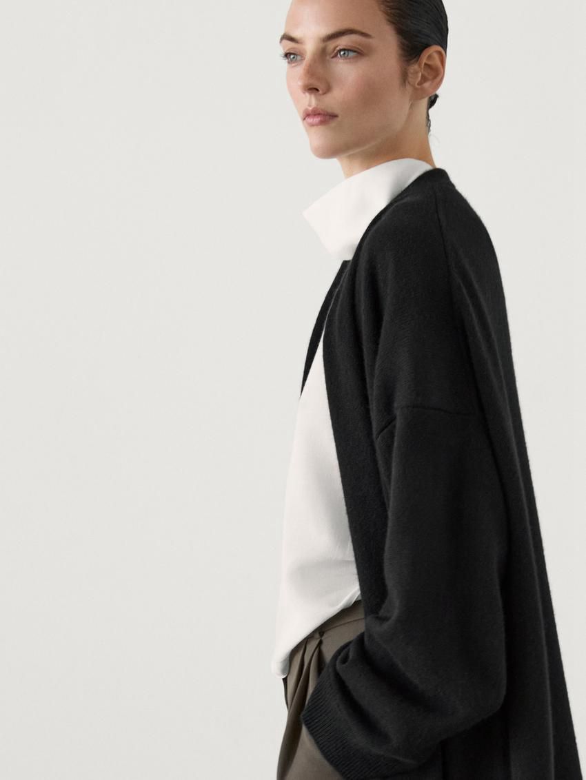 Massimo Dutti Cashmere Extra Long Knit Women Cardigan Black | US-SB4067123