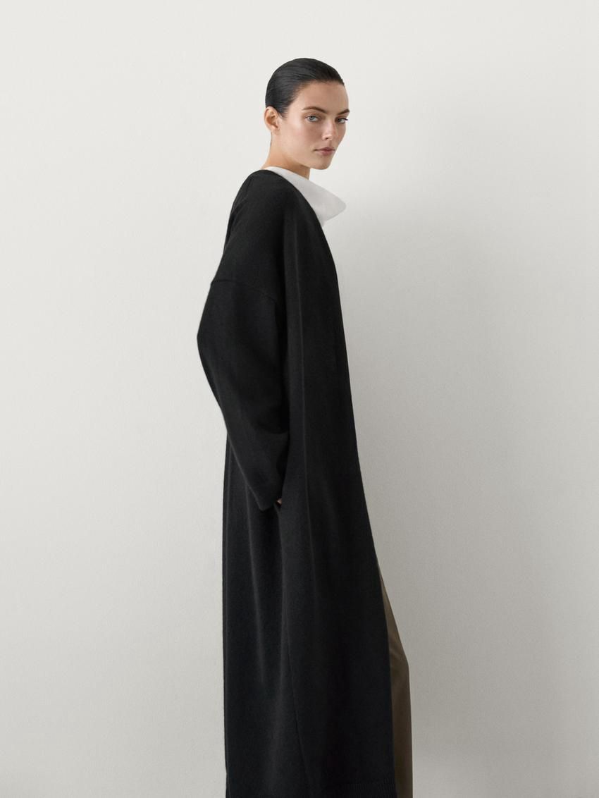 Massimo Dutti Cashmere Extra Long Knit Women Cardigan Black | US-SB4067123